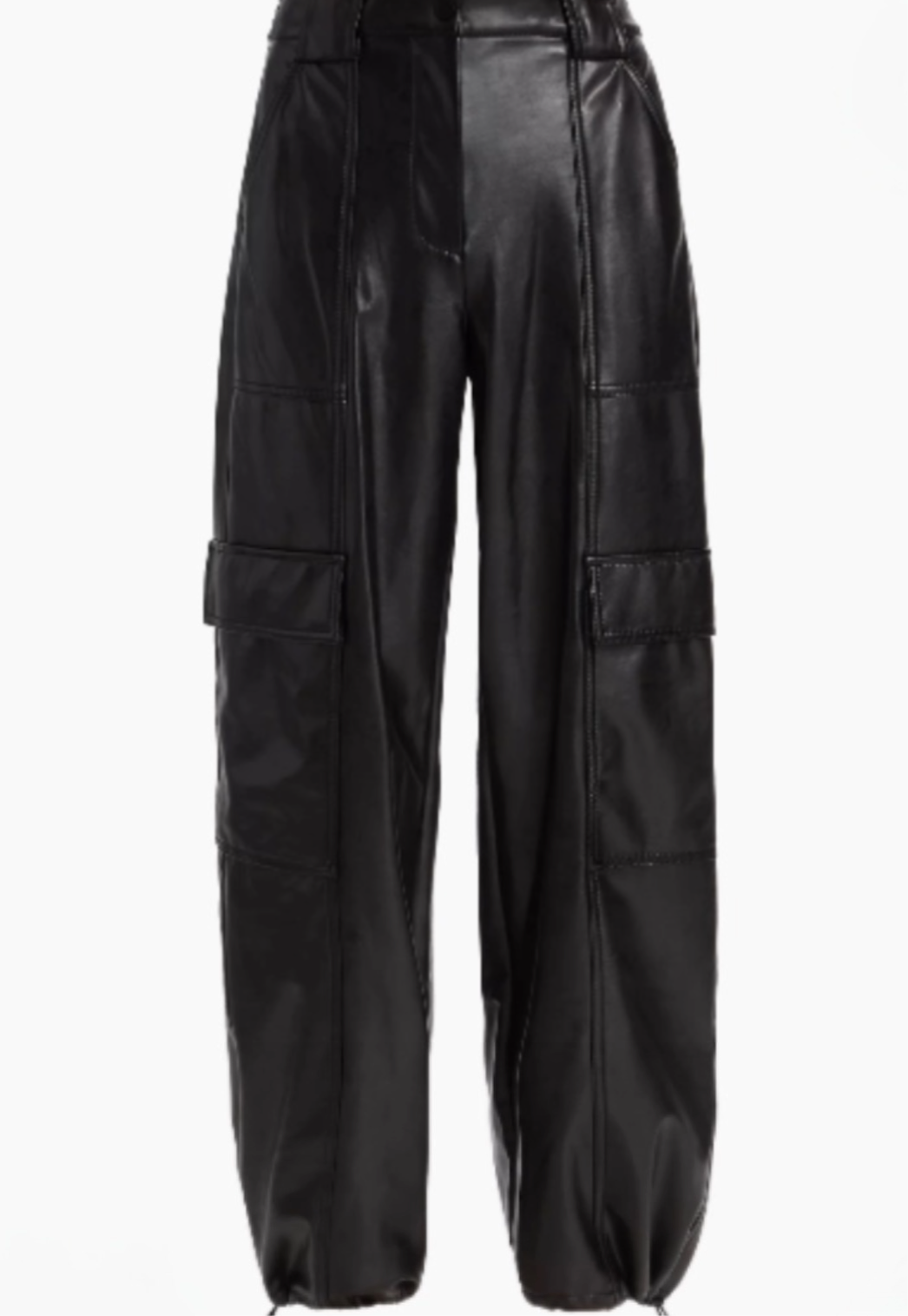 SIMKHAI | SOFIA VEGAN DRAWSTRING CARGO PANTS IN BLACK