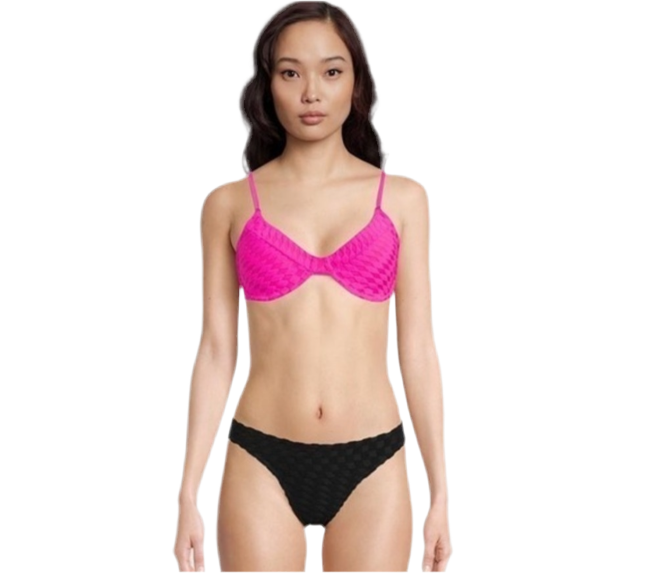 GOOD AMERICAN | JACQUARD WAVE PLUNGE DEMI BRA BIKINI TOP