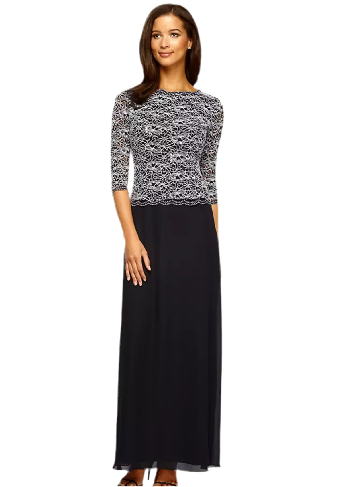 ALEX EVENINGS | LACE BODICE W/ SCALLOPED HEM LONG GOWN