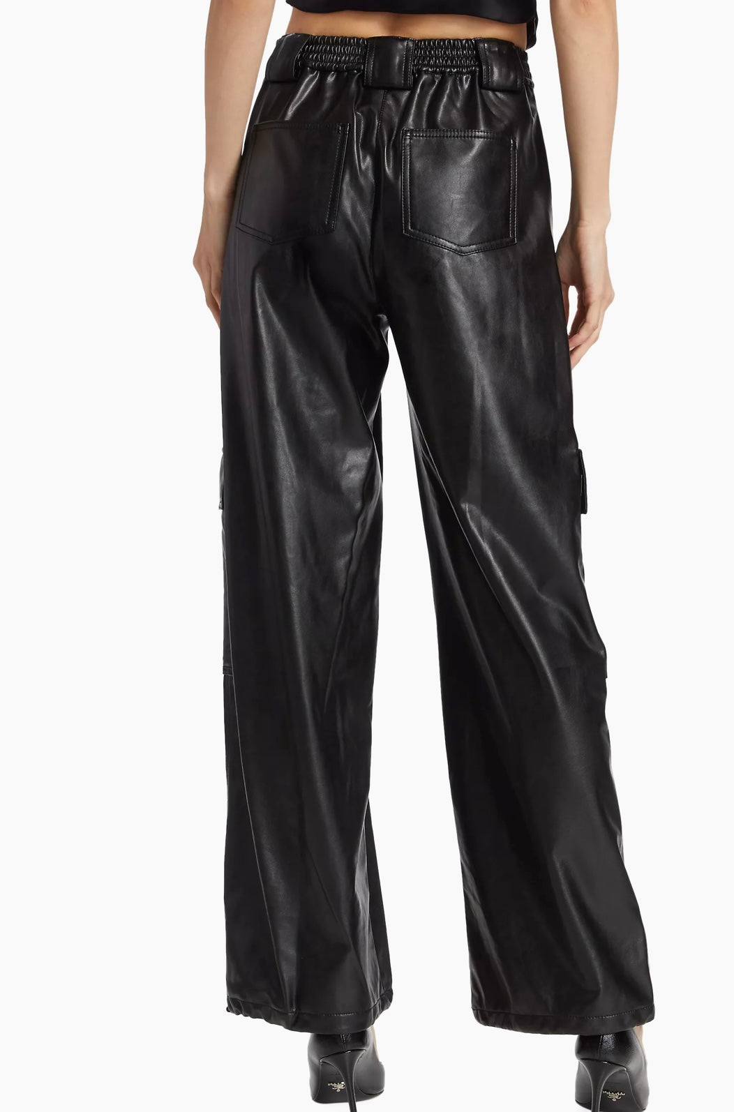SIMKHAI | SOFIA VEGAN DRAWSTRING CARGO PANTS IN BLACK