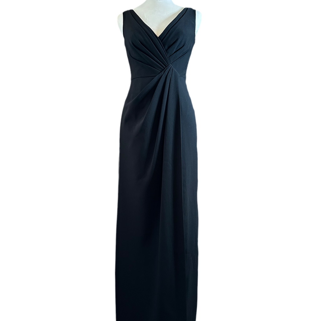 JENNY PACKHAM STYLE #1013 STRETCH CREPE PLEATED HIGH SLIT COLUMN GOWN 