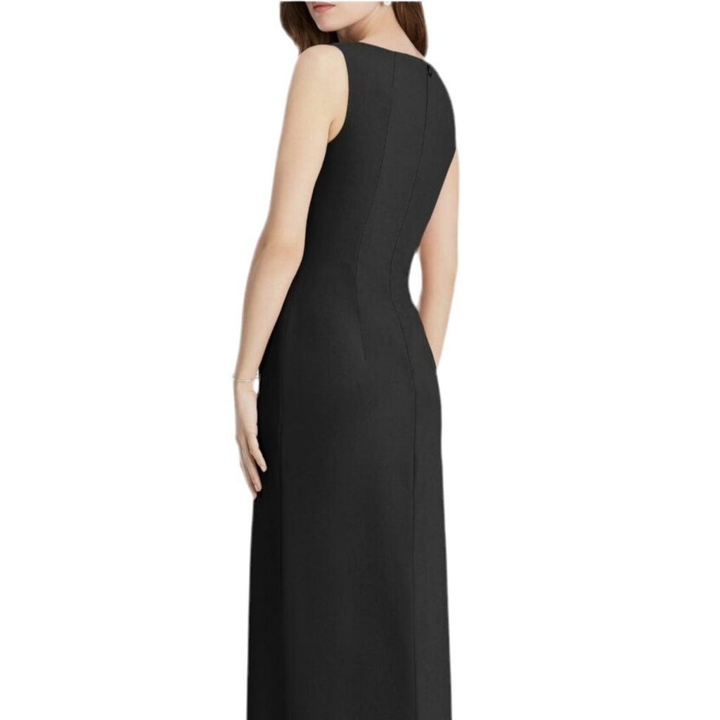 JENNY PACKHAM | STYLE #1013 | STRETCH CREPE PLEATED HIGH SLIT COLUMN GOWN IN BLACK