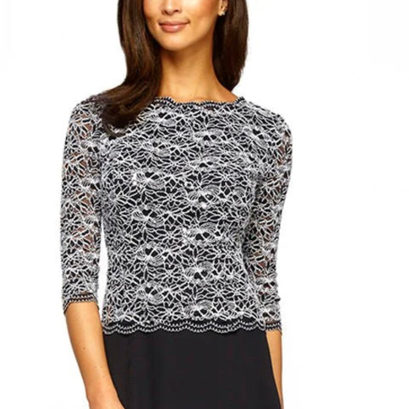 ALEX EVENINGS | LACE BODICE W/ SCALLOPED HEM LONG GOWN